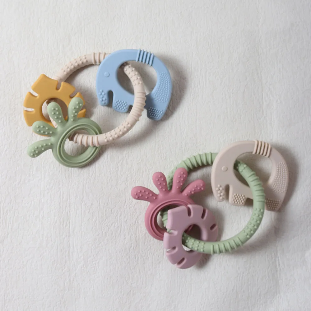 실리콘 Teether 선물 토끼 코끼리 모양의 귀여운 젖니가 남 반지 장난감 씹는 구슬 토끼 감각 감각 껌 구호 노리개