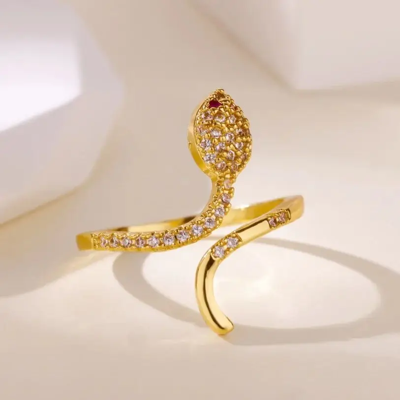 Zircon Snake Rings Gold Color Stainless Steel