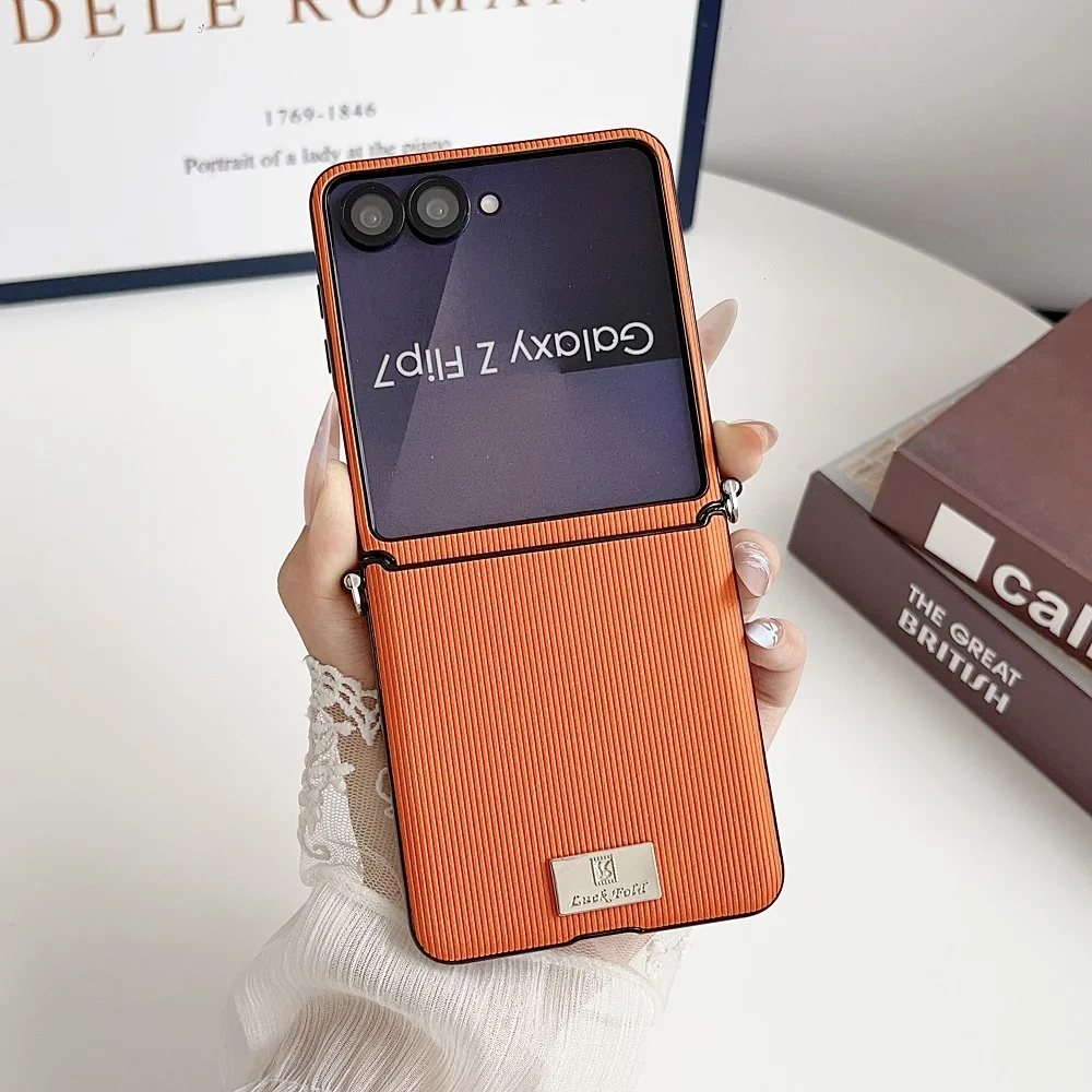 Solid Color Vertical Stripes Folding Phone Case with Side Buckle Protection