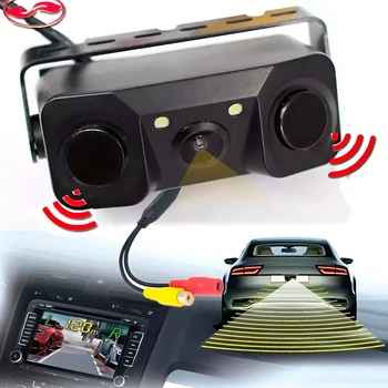 Telecamera per retromarcia per auto 12V HD 3 in 1 Rilevatore di parcheggio Sensore Radar LED Visione notturna Telecamera per retromarcia impermeabile Accessorio universale