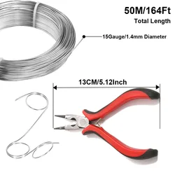 Versatile Silver Bendable Metal Wire for Crafting & Jewelry Making with Pliers Tool Set - 50M Length (1.4mm Set D)
