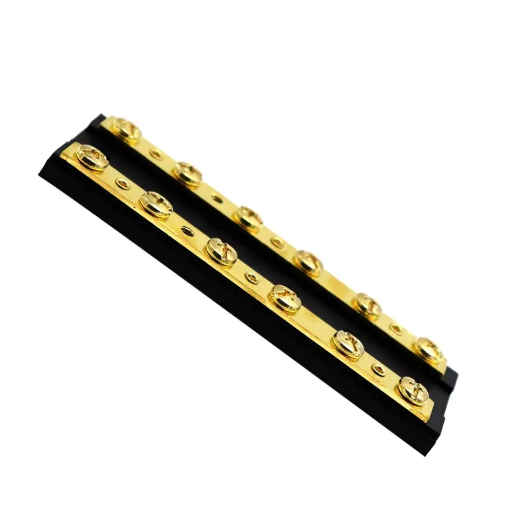 12 Positions Double Row Wire Screw Connector Brass Bus Bar Terminal Blocks Power Distribution Block for Boats-DC 32V 60A