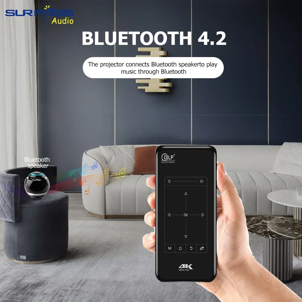 Dlp Mini Proiettore Tascabile Android 9.0 Bt4.2 Decodifica 4K Hd Altoparlante Integrato Proiettore Video Home Cinema Pannello Tattile Intelligente