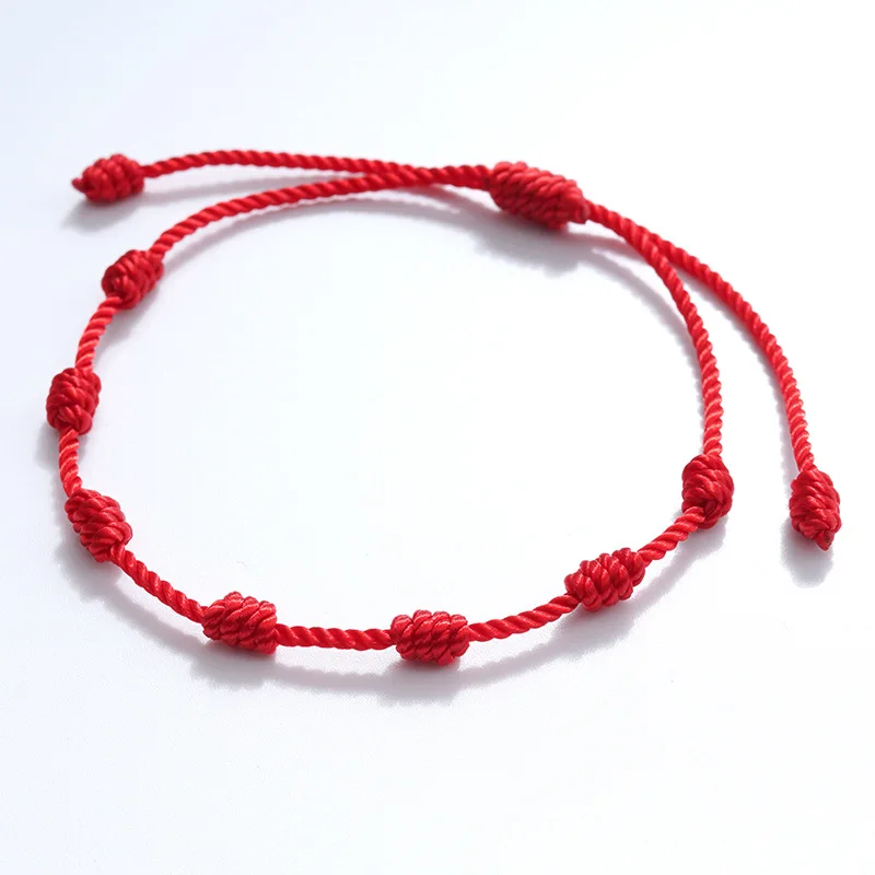 Adjustable Red String Bracelets - Handmade Lucky 7 Knots Amulet Jewelry for Couples  Friends