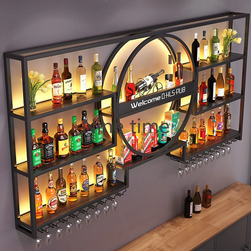 Bar Cabinet Luxury Metal Storage Iron Room Liquor Antique Whiskey Showcase Wine Rack Modern Home Full Kitchen Hanging Furniture