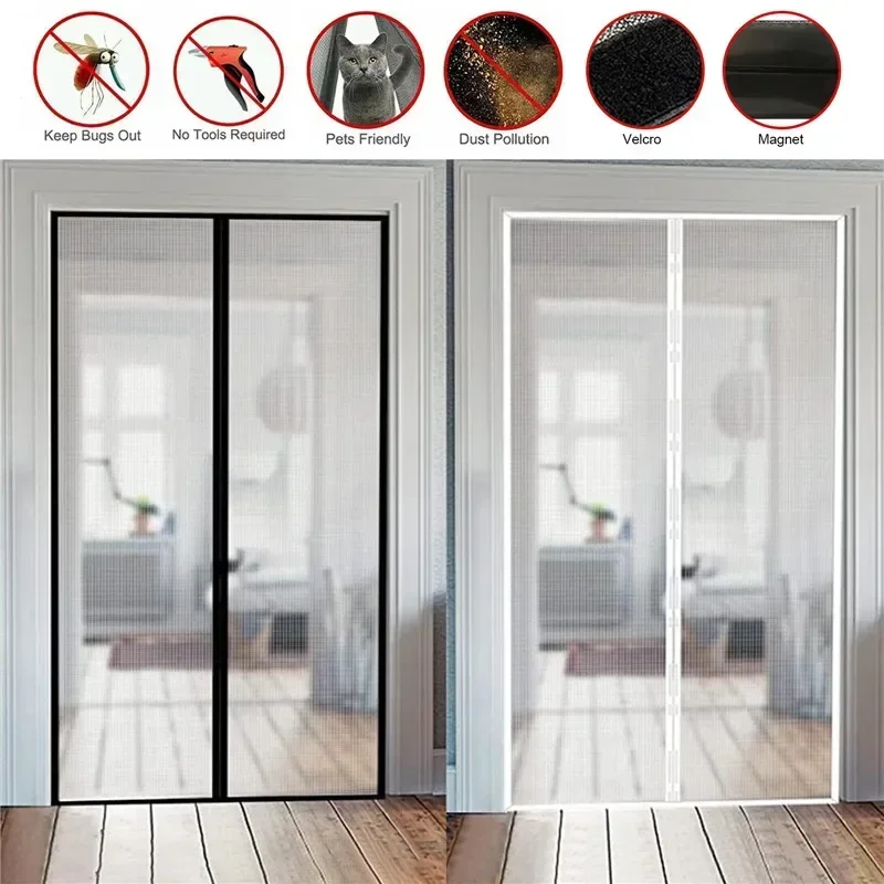 80/90/100/110/120/140cm Magnetic Screen Doors Anti-Mosquito Net Fly Insect Screen Mesh Automatic Closing Magnetic Door Curtain