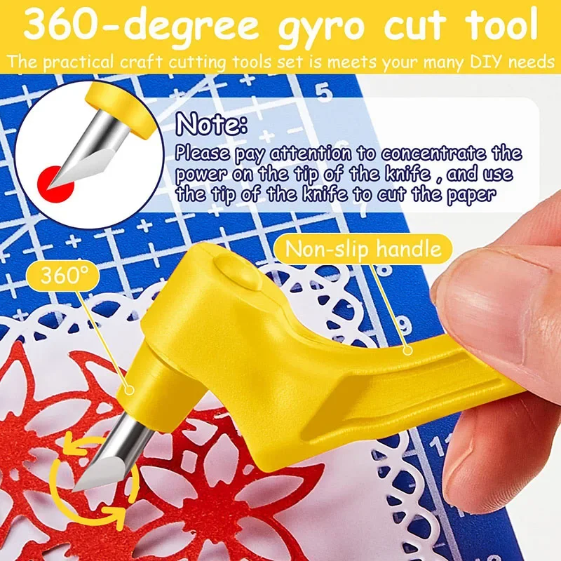Cutting Mat Craft Cutting Tool 1Pcs Craft Cutting Tools 3Pcs 360-Degree Rotating Carbon Steel Replacement Blade Safety Cutting Mat DIY Art Paper Craft Supply