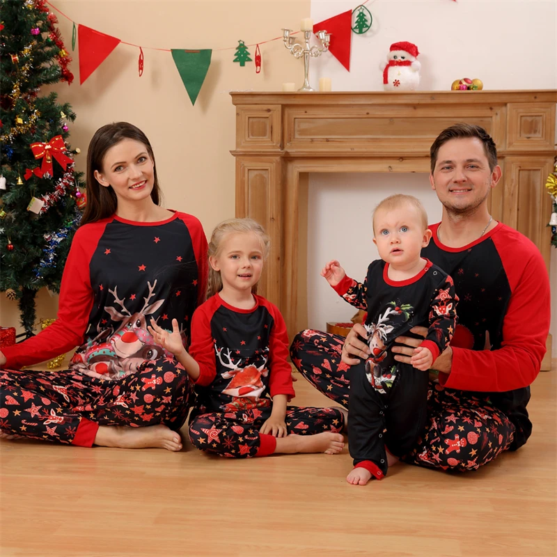 

2023 Christmas Pajamas Cute Deer Family Matching Outfits Mommy and Me Xmas Pyjamas Clothes Father Mother Kids & Baby Sleepwear