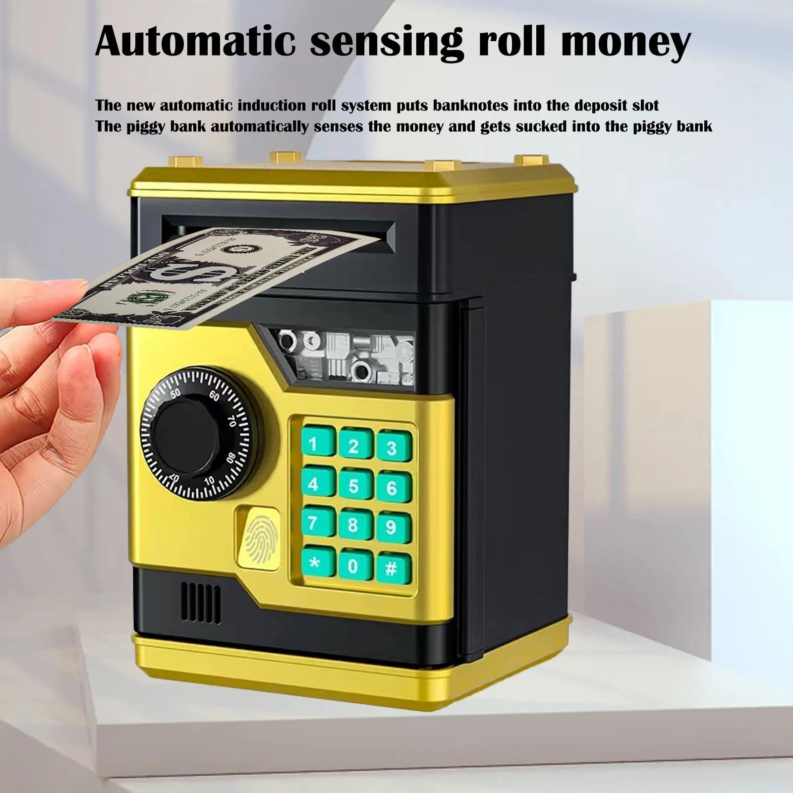 Mini Piggy Bank Password Money Box Automatic Fingerprint Money Fall-proof ATM Coins Cash Saving Safe Deposit Safe Box Kids Toy