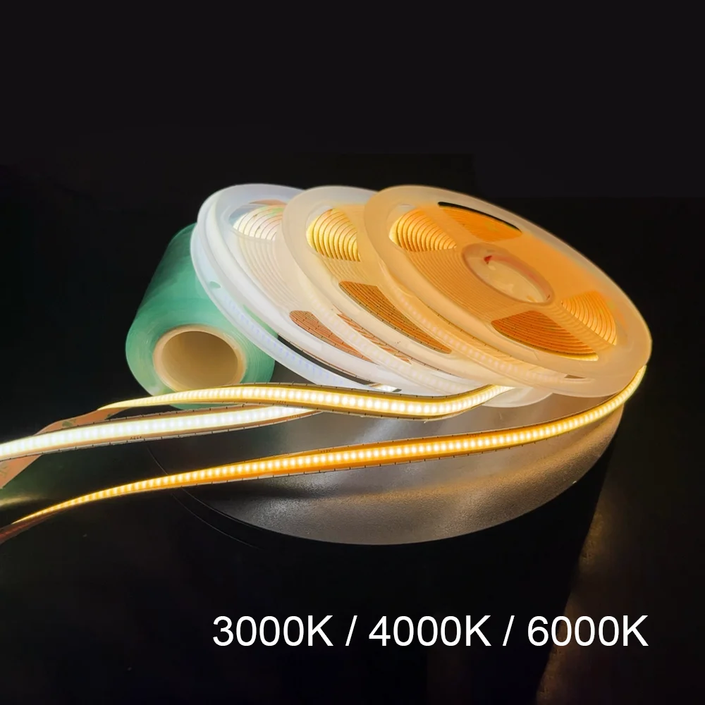 COB LED 스트립 조명, 무료 커넥터 포함, 어디서나 절단, 12V, 3000K, 4000K, 6000K, 90Ra, 5M/롤