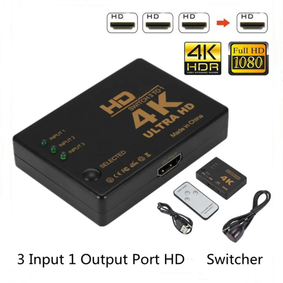 4K 2K 3X1 Hd Cable Splitter Hd 1080P Video Switcher Adapter 3 Input 1 Output Port Hd Hub Per Xbox Ps4 Dvd Hdtv Pc