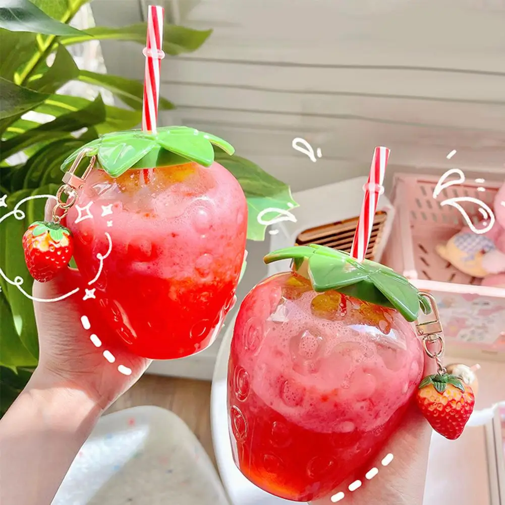 Summer Cartoon Kawaii Strawberry Straw Cup Water Bottle Cartoon Food Grade Strawberry Straw Cup Water Bottle With For Kids
