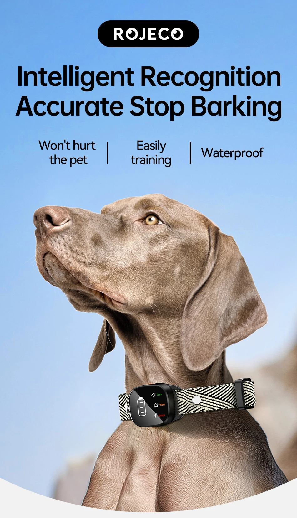 ROJECO Collier Anti Aboiement Chien Intelligent LED Étanche 