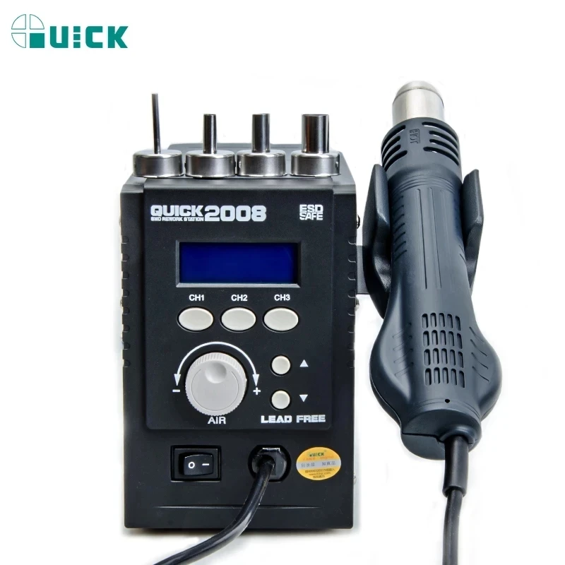 Original QUICK 2008 ESD Lead-Free Digital Display Heat Gun Welding Rework Soldering Station Mobile Phone Maintenance Air Gun
