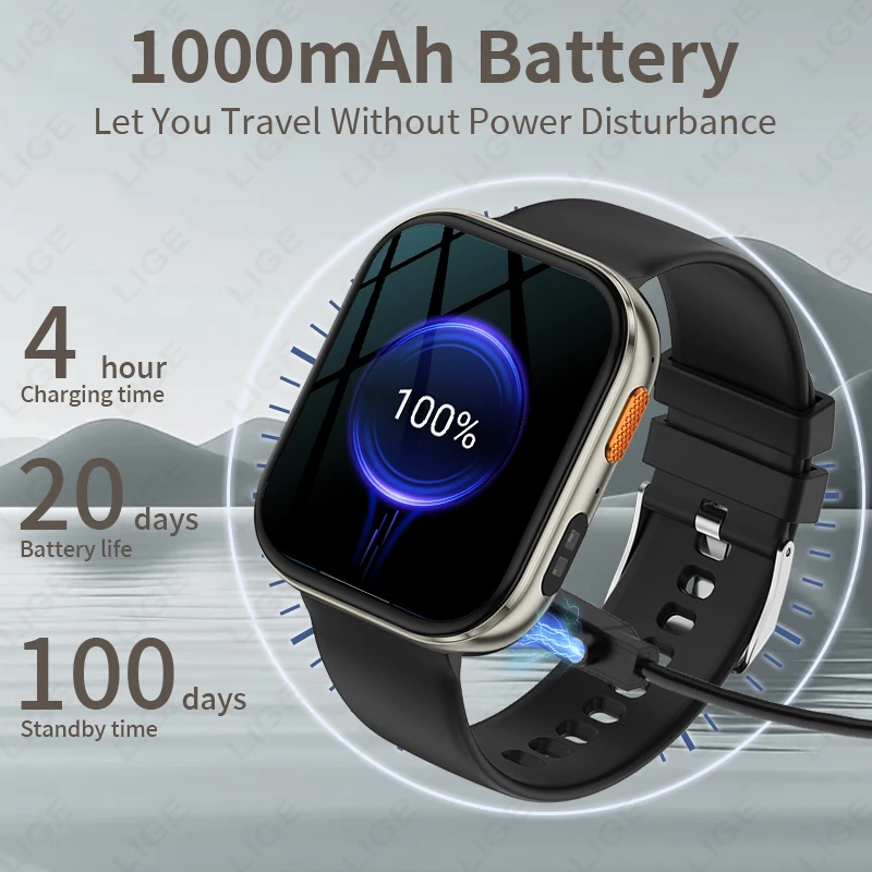 LIGE Men Women 1000mAh Battery Smartwatch LED Flashlight Waterproof Heart Rate Sports Bluetooth Call Smart Watch For iOS Android
