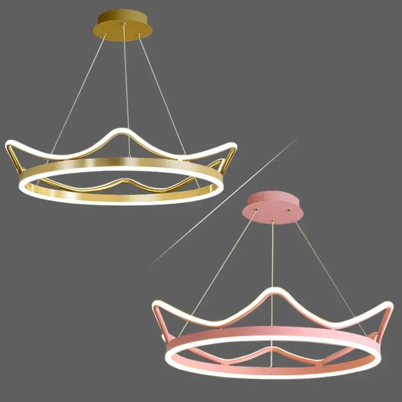 Led Chandelier Modern Minimalist Crown Pendant Lamp Living Room Bedroom Princess Creative Children's Lighting Decor
