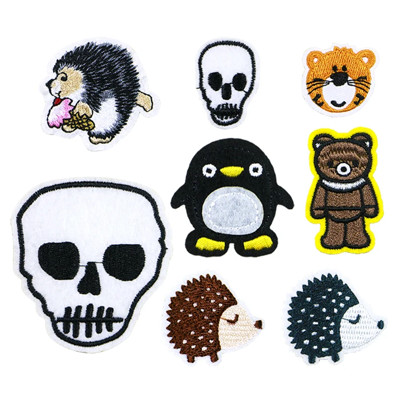 

Cute Cat Tiger Bear Skull Hedgehog Penguin Icon Embroidery Applique Patches For Clothing DIY Iron on Badges on the Backpack