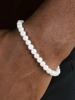Hip Hop Imitation Pearls Bracelet For Men Vintage White ABS Acrylic Bead Women Bracelet Rock Simple Street Party Jewelry