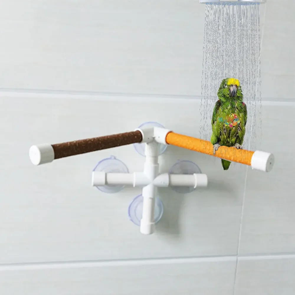 Suction Cups Pet Birds Parrots Bathing Shower Standing Platform Bar Dual Stick Paw Grinding Bracket Station Interesting Perches 4