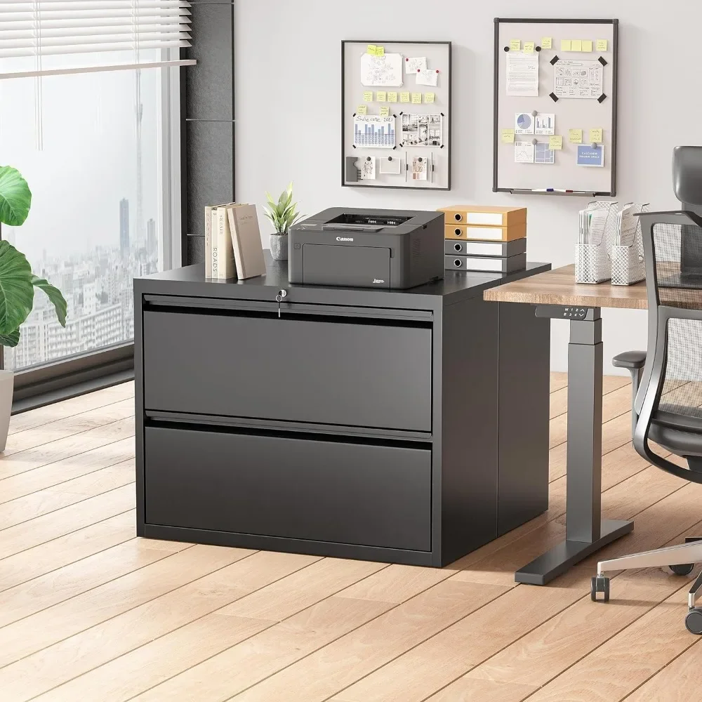 

File Cabinet with Lock, Black Filing Cabinet with Lock, Two Drawer File Cabinet for Home Office、Legal、A4, Lockable File Cabinets