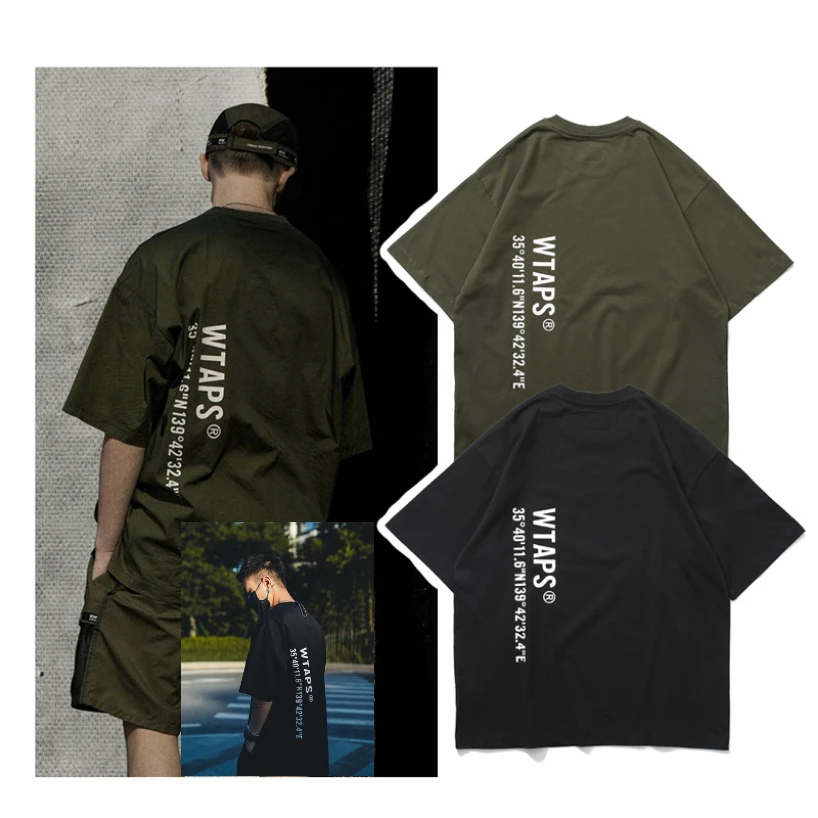 

Back Vertical Printed WTAPS Logo T Shirt Summer Men Women Best Quality Black Green Loose Short Sleeve Tops Tee
