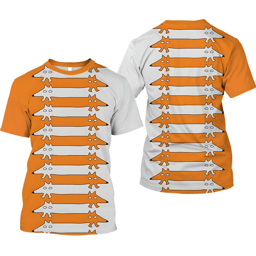 

Fox Pattern Men's Short-sleeved T-shirt Crew-neck Casual Top Full Body Print Tee Summer Fashion 3D Printed Streetwear