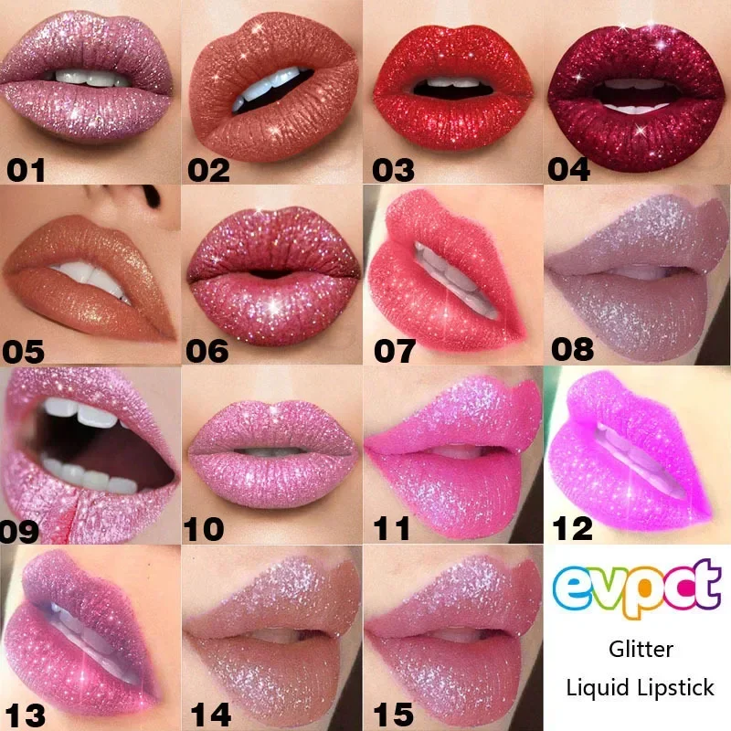 Waterproof diamond glitter lip gloss 15 colors liquid lipstick lip makeup