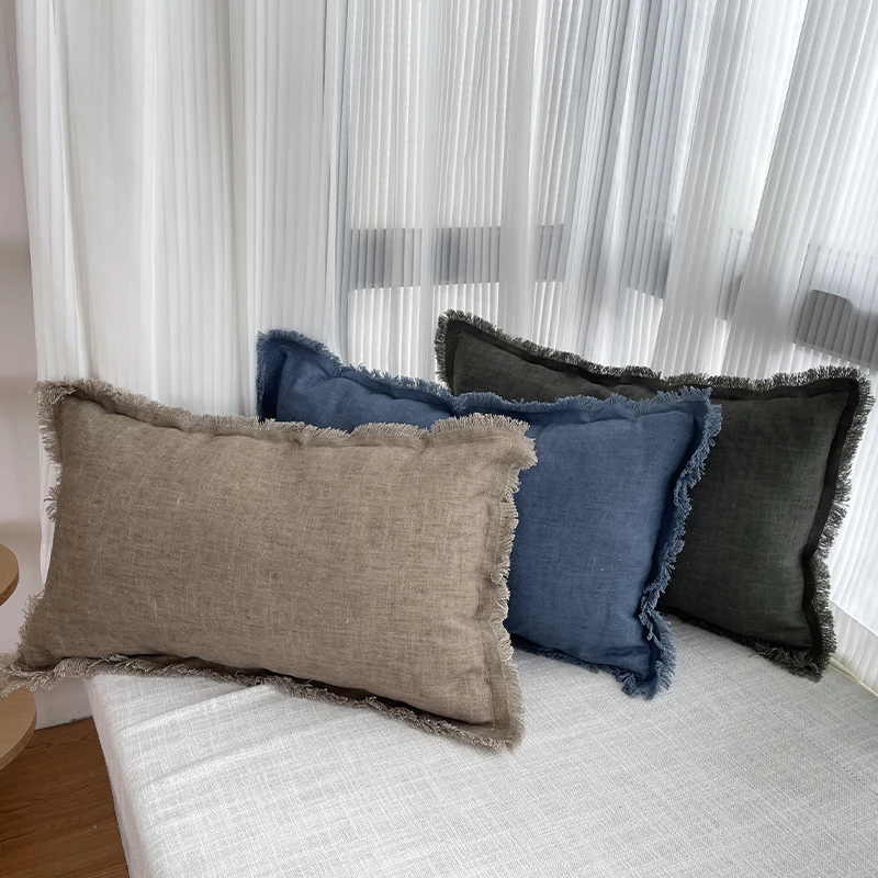 Faux Linen Cushion Covers with Tassels, Euro Flax Set, Decorative Throw Pillow Cover, Boho Shabby Chic Style, 45x45cm, 30x50cm,
