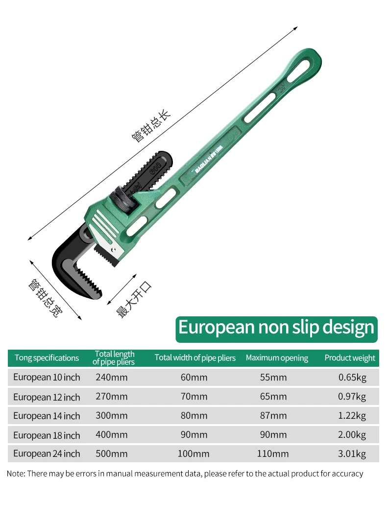 Robuster gerader Rohrzange aus Kohlenstoffstahl, verstellbares Sanitär-Handwerkzeug, 8' 10' 12' 14' 18' Universal-Industrie-Rohrzange – Detail 19