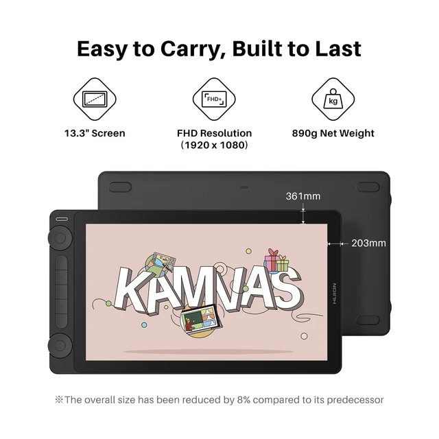 Huion 13 Inch Graphics Tablet with Screen Kamvas 13 GEN3 Upgraded Monitor 16K levels Pressure Pen Pentech 4.0 6