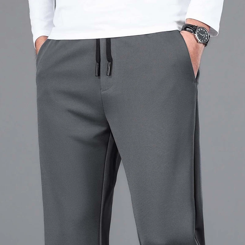 Top Quality Casual Pants Men Stretch Sweatpants Elastic Waist Black Grey Navy Blue Classic Sports Wear Spring Autumn Fast Dry