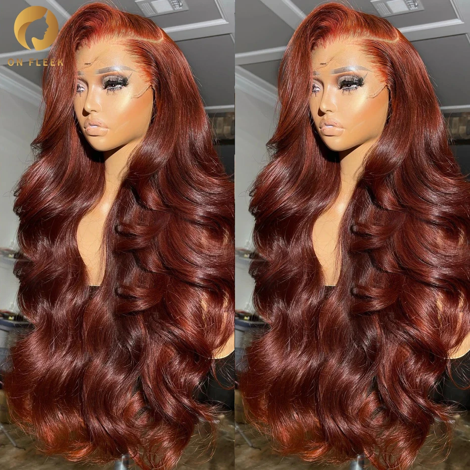 Perruque Body Wave Brésilienne Naturelle, Cheveux Humains, Brun Rougeâtre, 13x4, 13x6 HD, Pre-Plucked, Sans Colle