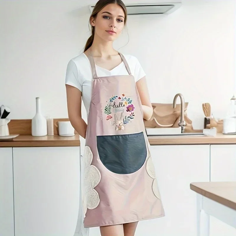 Kitchen Apron 1 fashionable pattern waterproof apron with pocket adjustable neck circumference kitchen waterproof and stain resistant