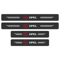 Carbon Fiber Look Door Sill Protectors - Scratch Resistant & Easy to Install (4 - Pack) (Opel - RED)