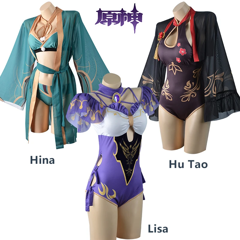 

Game Genshin Impact Cosplay Costume Hu Tao Hina Lisa Swimsuit Woman Girls Swim Wear Summer Beach Bath Suit Halloween Party Suit