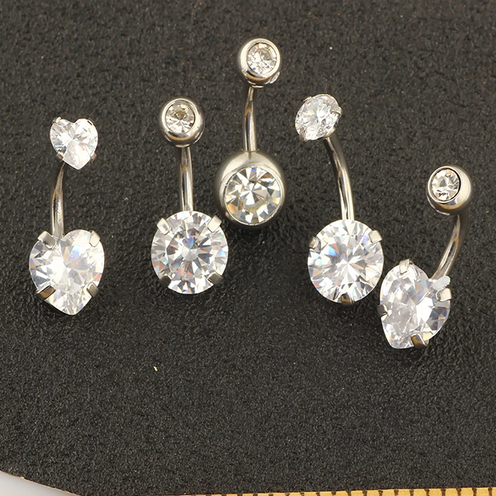 5pcs Cute Pink Belly  Button Ring 14G Navel Piercing Bulk Sexy Belly Ring Set Belly bar Lot Pircing Ombligo Jewelry Heart Silver