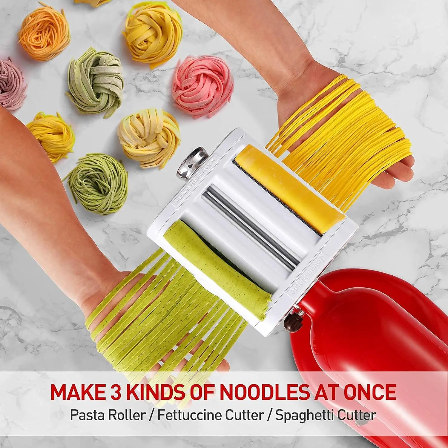 Maker Attachment for KitchenAid Stand Mixers 3 in 1 Set Includes Pasta Roller Spaghetti Cutter & Fettuccine Cutter Pasta