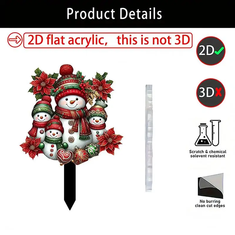 Christmas Garden Stakes Christmas Snowman 2D Acrylic Yard Plug Decor Hand-Painted Outdoor Decorative Tool For Patio Lawn Porch