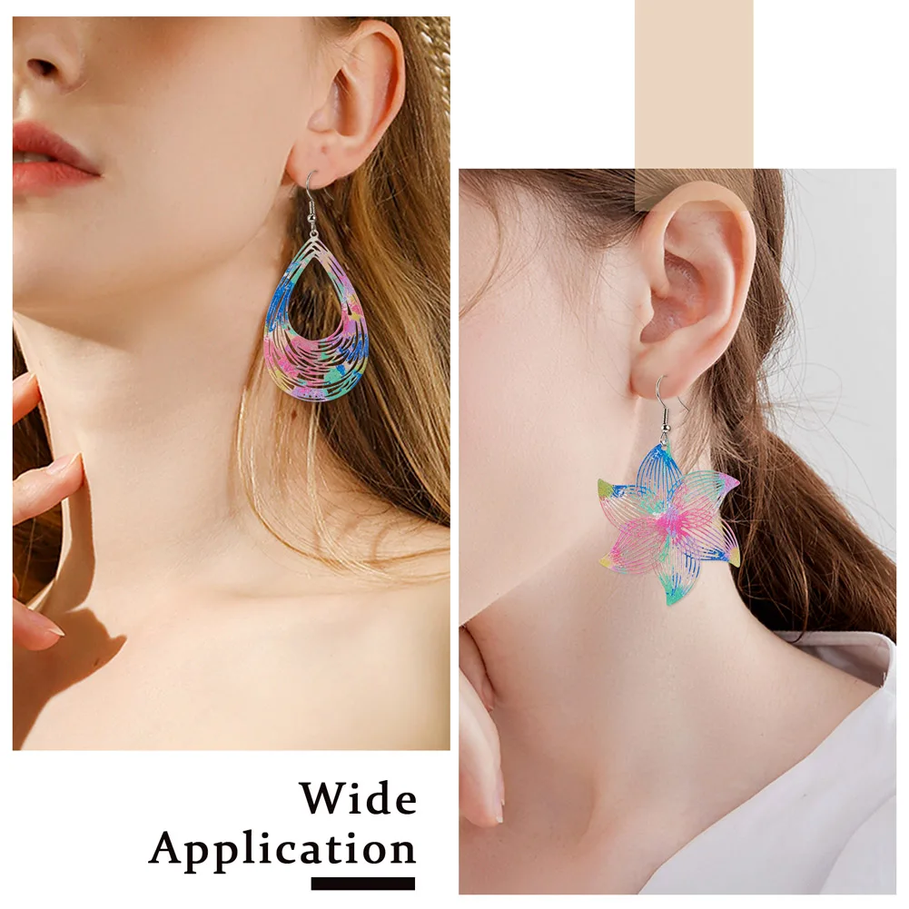32Pcs Colorful Filigree Big Pendants Spray Painted Metal Teardrop  Leaf Flower Shape Charms for Earrings Necklace Diy Findings