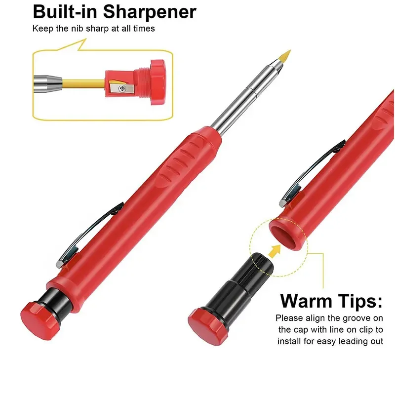 Precision Carpenter Pencil with Refill Lead and Built-in Sharpener