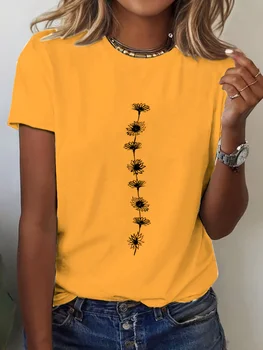 Women'S Casual Sunflower Print T-Shirt Short Sleeve Crew Neck Top Perfect for Summer Casual Wear Sunflower Graphic Tee 1