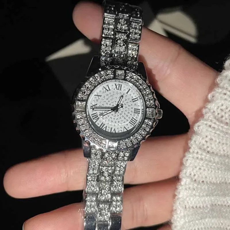 Men's luxury diamond steel waterproof clock, smooth Arabic numeral watch, top brand, hip-hop, men's fashion, direct_voghion.com