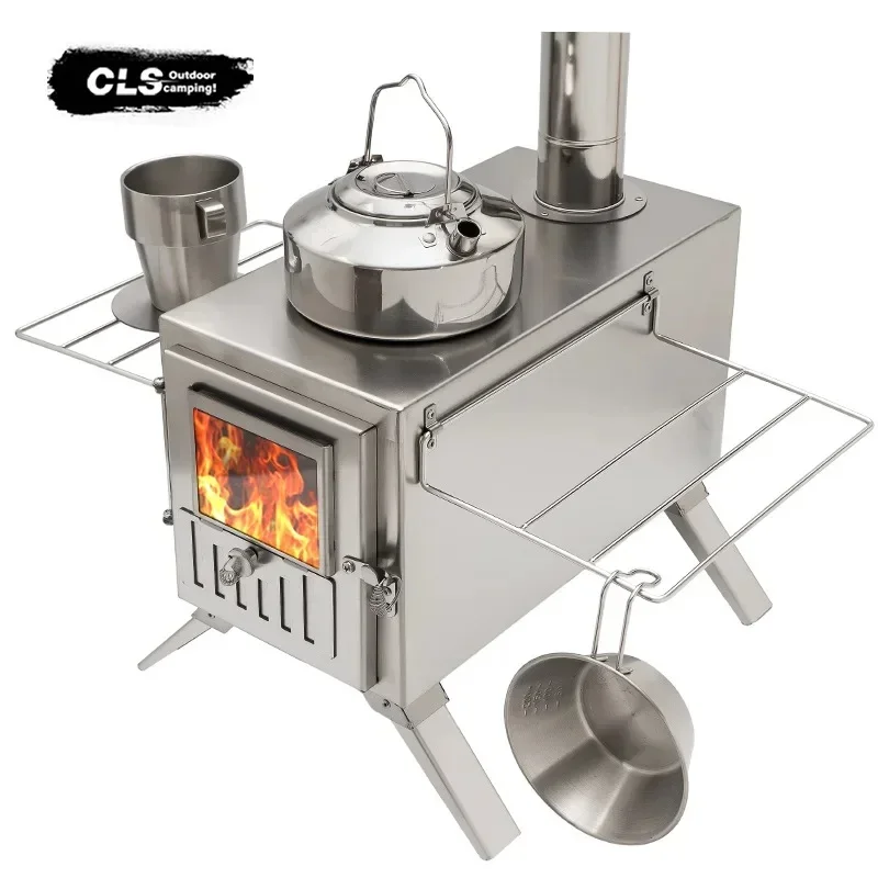 Wood-burning Stove Outdoor Camping Firewood Burner Stainless Steel Foldable Tent Heater Tent Patio Fireplace MOUNTAINHIKER