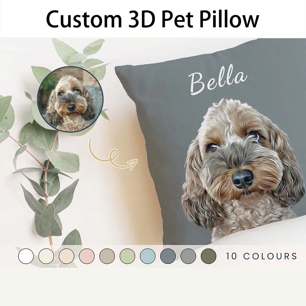 Customized 3D Pet Photo Name Cushion Pillow,Custom Cat/Dog Throw Pillow,Personalized Animals Pillow,Pet Loss Memorial Gift 3