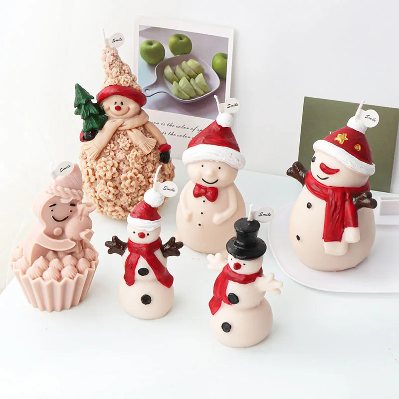 

3D Snowman Candle Silicone Mold Christmas Decor Handmade Snowman Santa Claus Scented Candle Plaster Resin Soap Mould Xmas Gifts