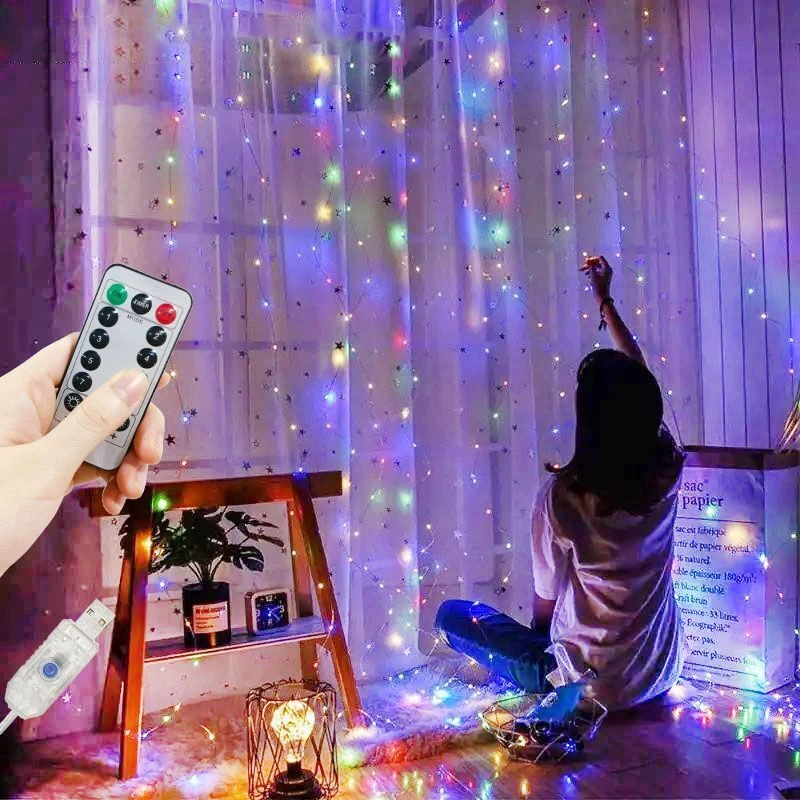 Christmas decorations 1pc 6x3M Holiday fairy lights Xmas tree Christmas garland LED curtain lights for 8 Modes remote party home Christmas decorations