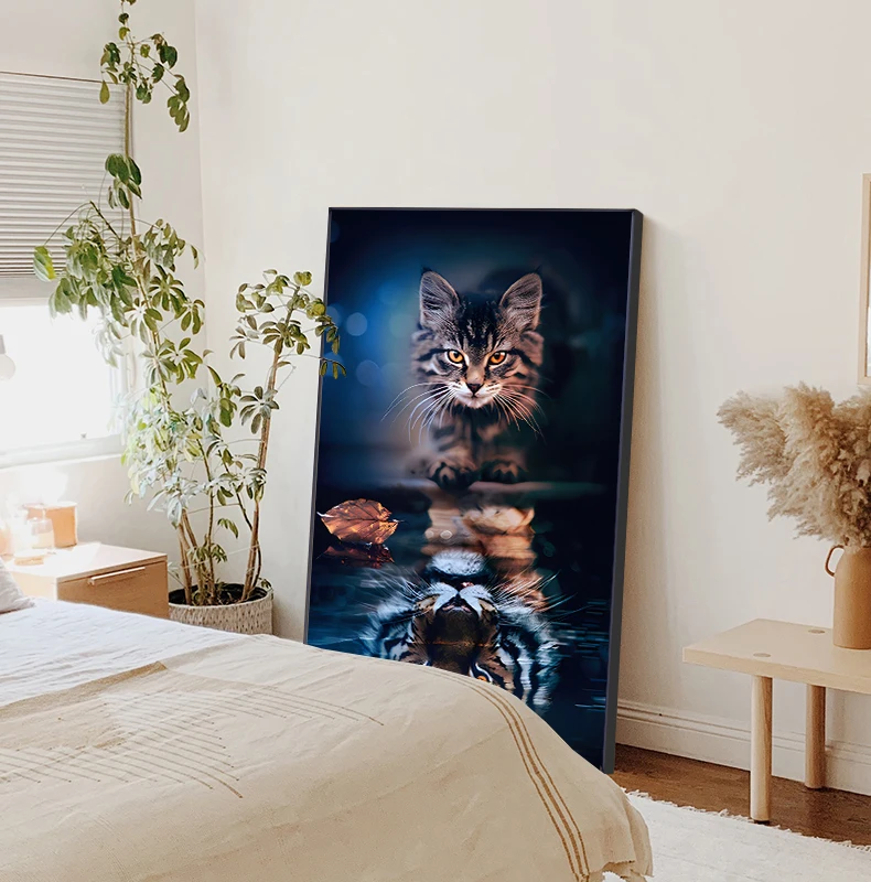 5D Diamond Painting Full Drill Tiger Mosaic Cat's Reflection Diamond Embroidery Kits Diy Rhinestones Painting Home Decor Gift