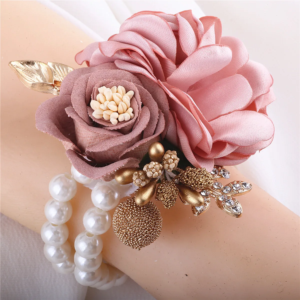 Shuyu 2pcs Wedding Wrist Corsage Rose Flower,Artificial Flower,Bracelet Party Prom for Bride and Bridesmaid(Pink and White)