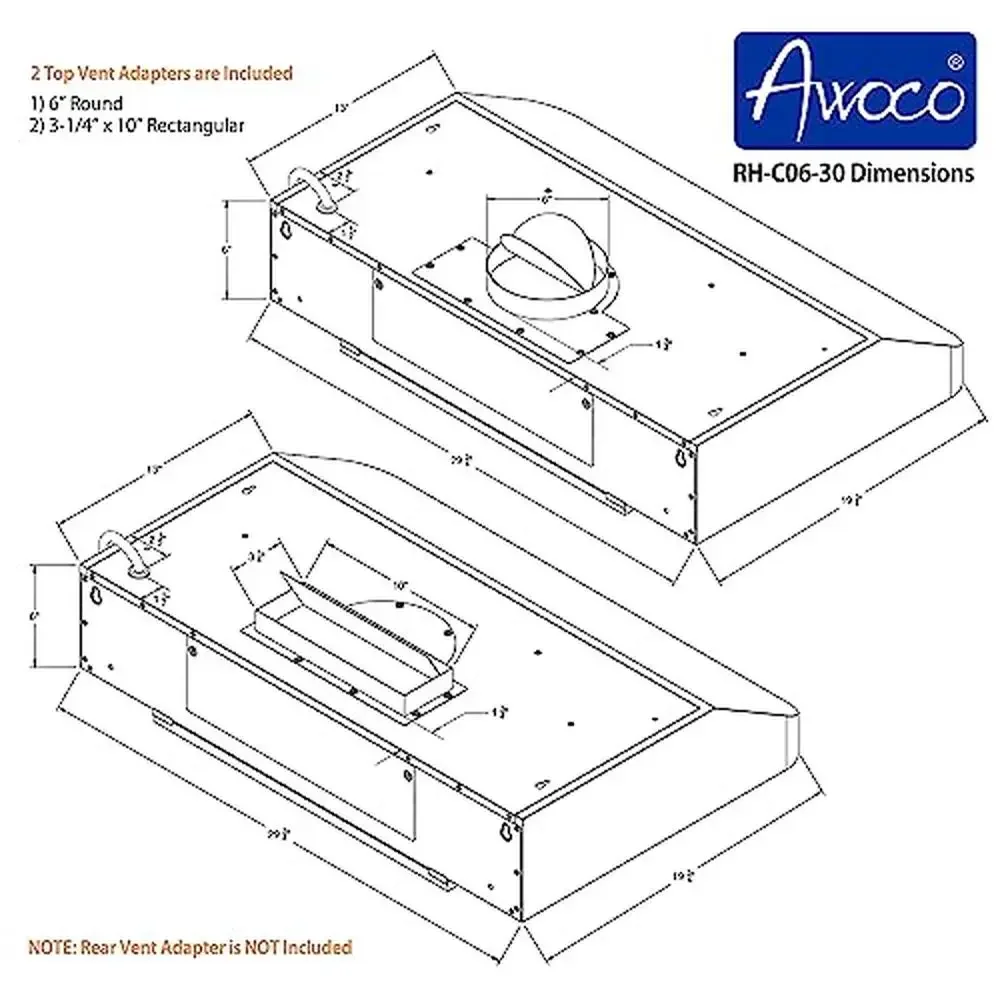 Stainless Steel Under Cabinet Range Hood 900CFM 4 Speeds 30"W Top Vent RH-C06-30 6
