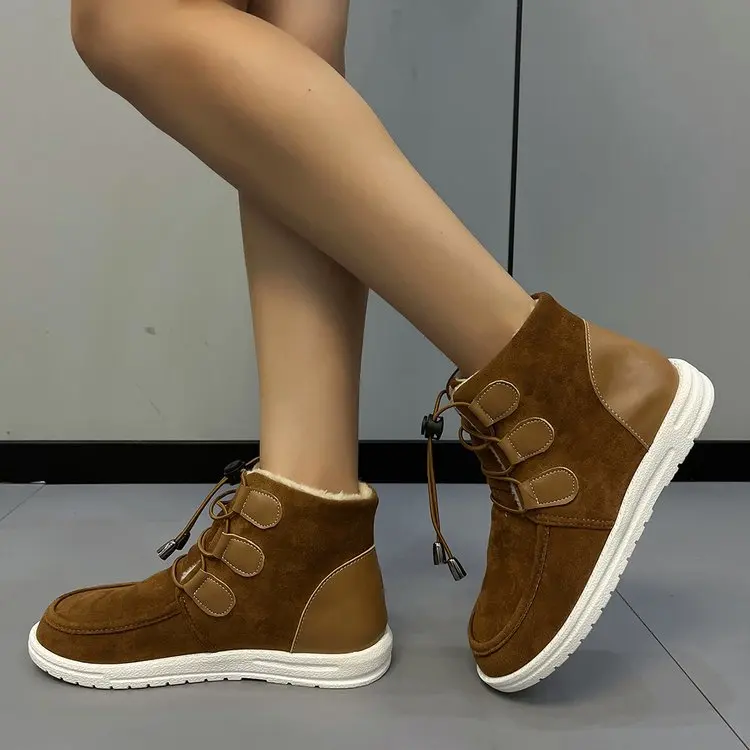 

Multi Color Platform Women Suede Walla Moccasins High Top Sneakers Lace Up Warm Flat Walking Shoes Casual Spring/Autumn